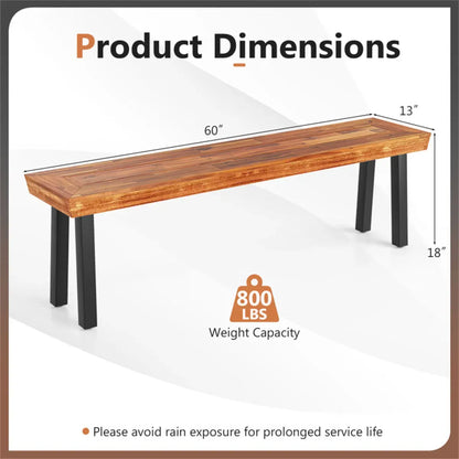 Acacia Wood Garden Bench with Adjustable Foot Pads for Outdoor Dining