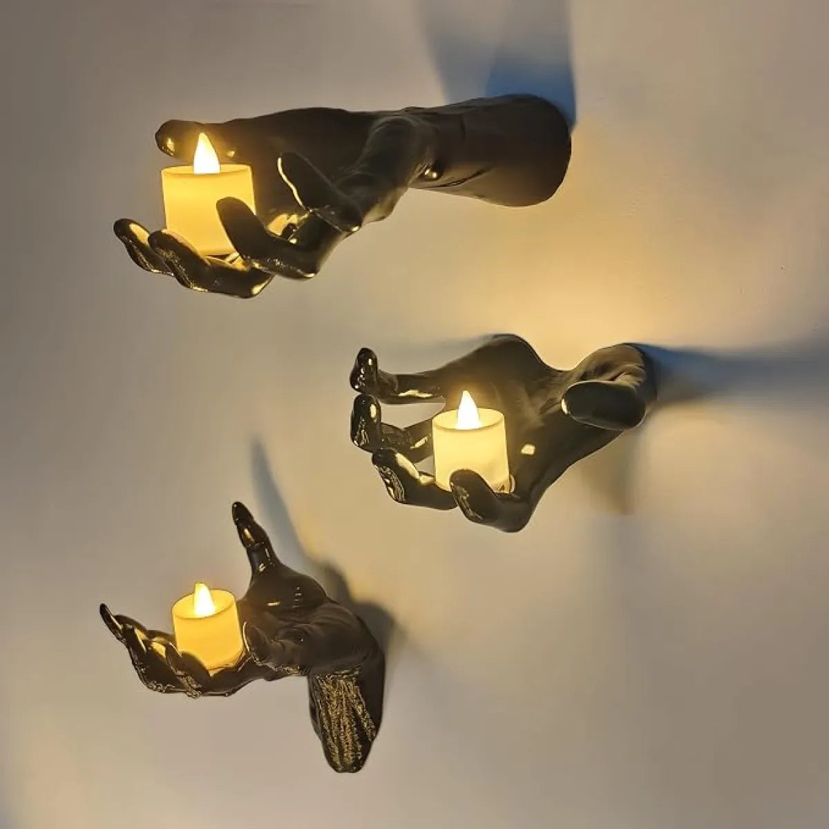 Set of 3 Creepy Hands with Candles, Halloween Wall Decor for Indoor Home and Haunted House