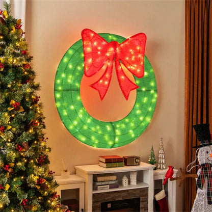 Pre-Lit Christmas Wreath with 200 LED Lights and Bow