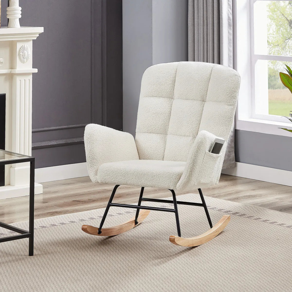 Cream Teddy Fleece Rocking Armchair – view 3