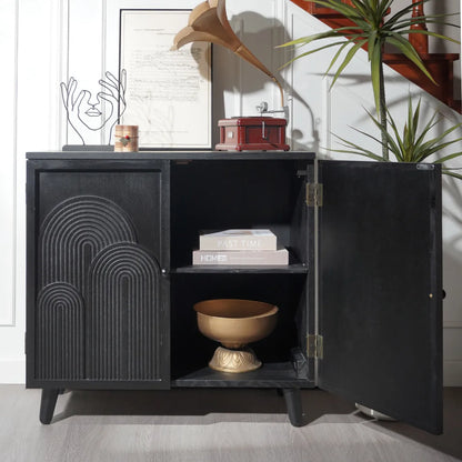 Modern Black Wood Accent Cabinet with Embossed Door – view 3