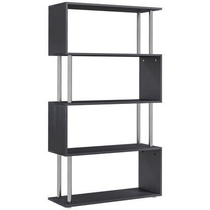 S-shaped 5-tier bookcase and room divider, black
