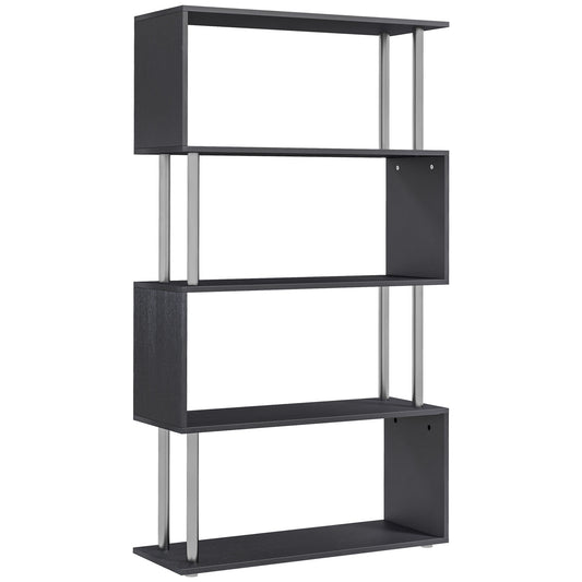 S-shaped 5-tier bookcase and room divider, black