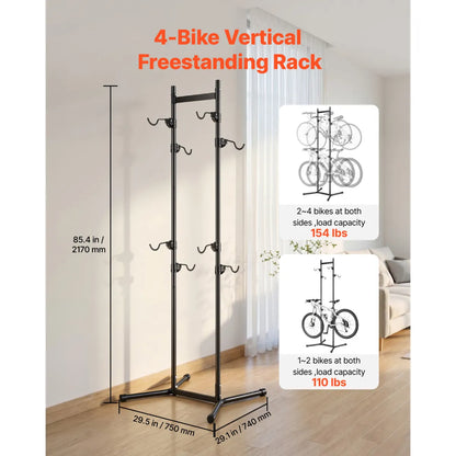 4-Bike Vertical Stand – Freestanding Space-Saving Bicycle Storage Rack