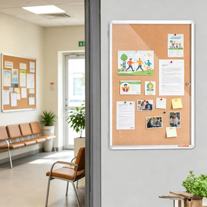 Enclosed Cork Bulletin Board with Lockable Acrylic Door and Aluminum Frame