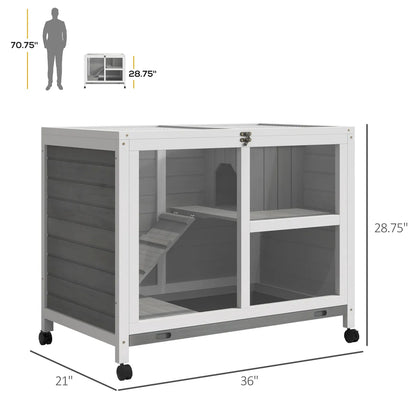 Desk-Sized Rabbit Hutch with Wheels, Grey