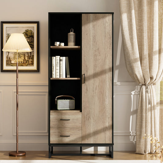 Modern highboard cabinet, wood and black