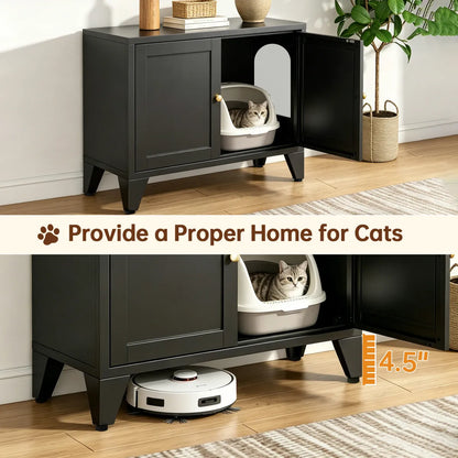 Metal Cat Litter Box Enclosure, Hidden Litter Box Cabinet with Side Entry