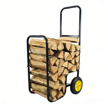 Rolling Firewood Log Cart, Steel Wood Rack Storage Carrier with Wheels