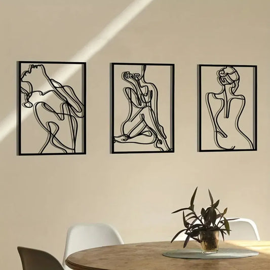 3-Piece Abstract Line Art Wall Sculpture Set, Modern Minimalist Decor