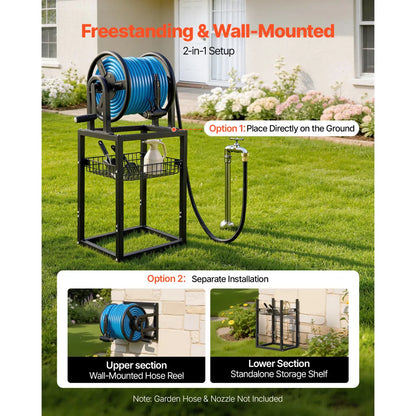 Freestanding Garden Hose Reel – Wall or Ground Mount Hose Holder