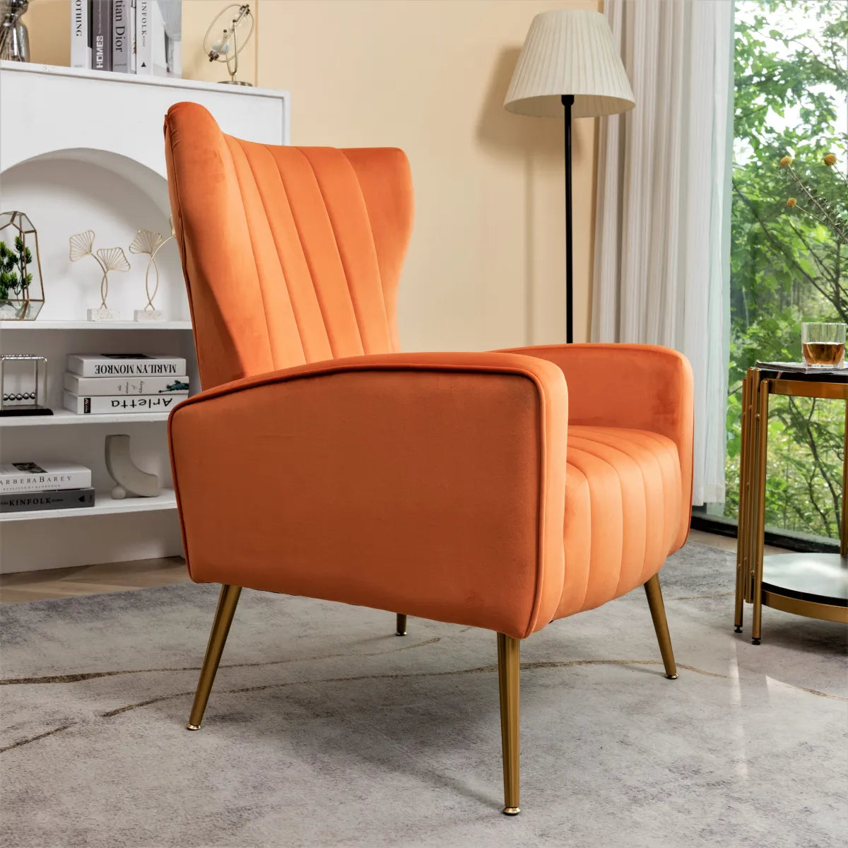 Velvet Wingback Accent Chair with Metal Legs