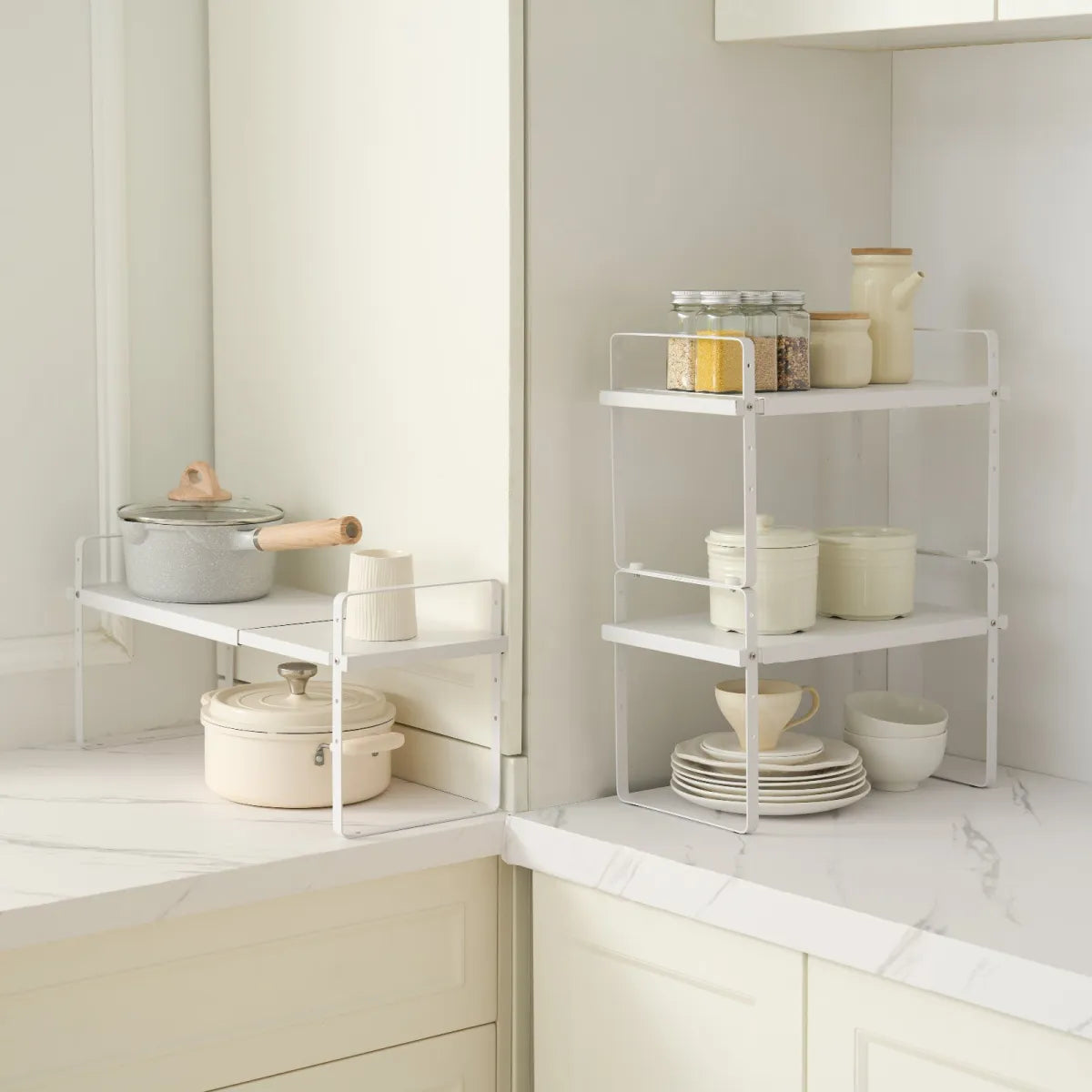 2-Tier Cabinet Organizer Shelf – Stackable Counter and Cabinet Storage Rack