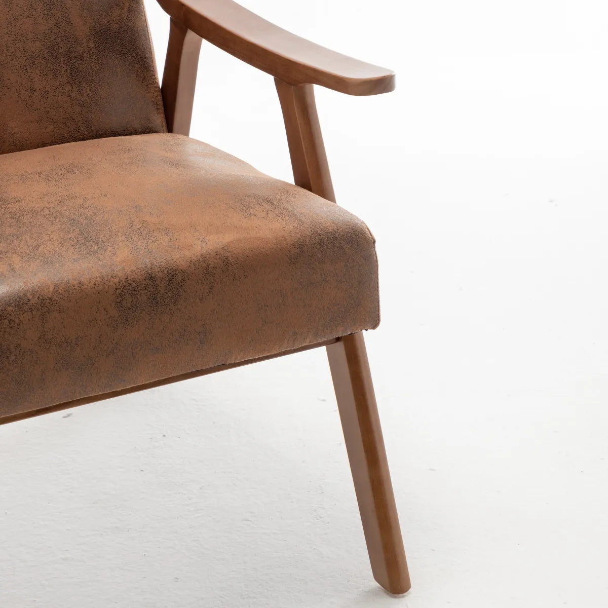 Mid-Century Wingback Chair with Solid Wood Frame, Brown