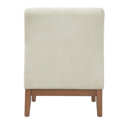 Beige Fabric Accent Chair with Walnut Frame