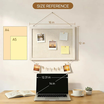 Double-Sided Linen Bulletin Board – Reversible Cork Memo Board