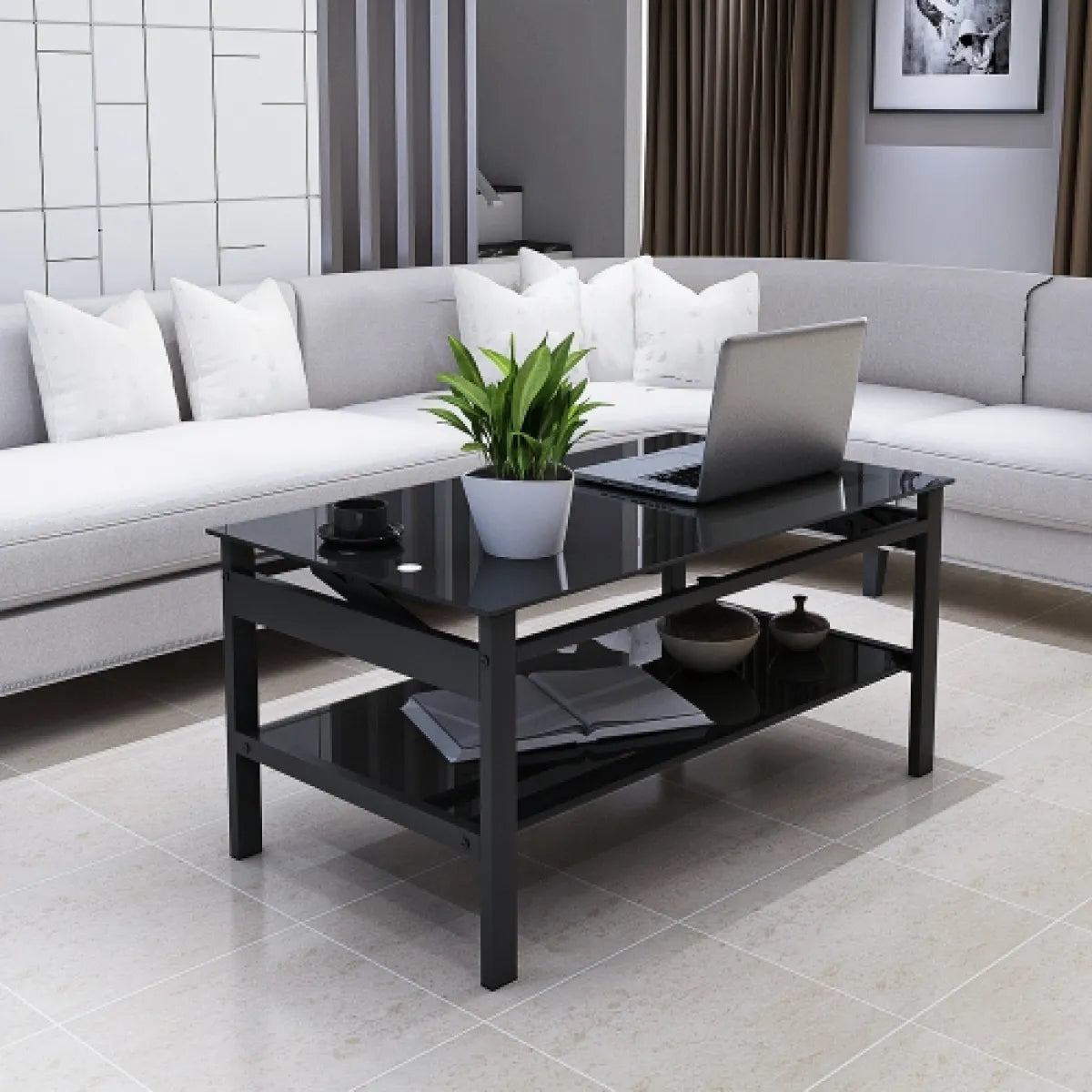 Glass Lift-Top Coffee Table – Modern 2-Layer Tempered Glass Living Room Table