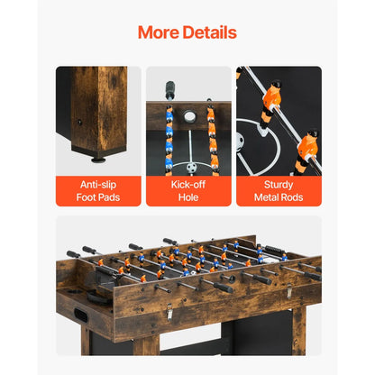 3-in-1 Combo Game Table with Air Hockey, Ping Pong and Foosball, Rustic Wood Finish
