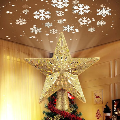 Star Christmas Tree Topper with Snowflake Projector Lights