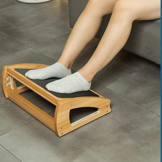 Adjustable wooden footstool for under desk