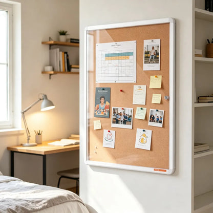 Enclosed Cork Bulletin Board with Lockable Acrylic Door and Aluminum Frame