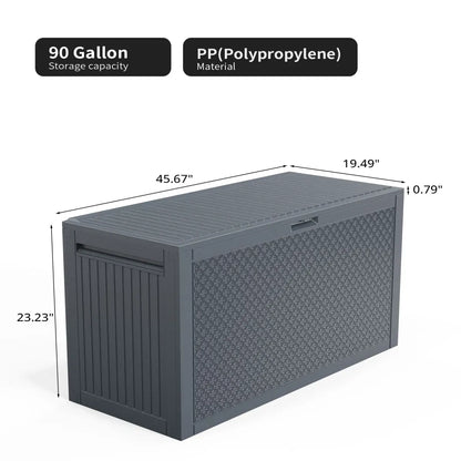 90 Gallon Outdoor Plastic Deck Storage Box with Lockable Seat