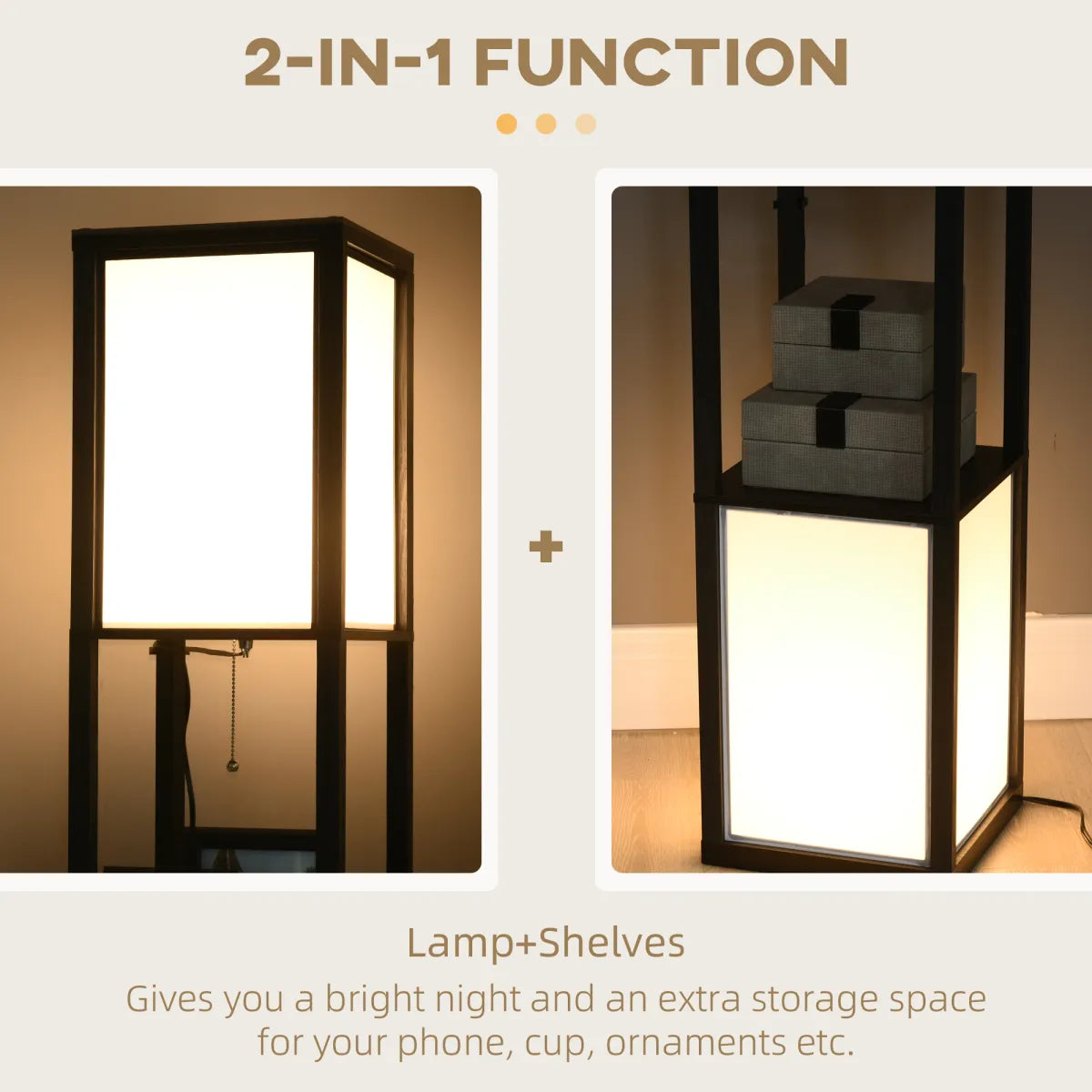 61.5" Modern Shelf Floor Lamp – Dual Ambient Light, Black Living Room Standing Lamp – view 4