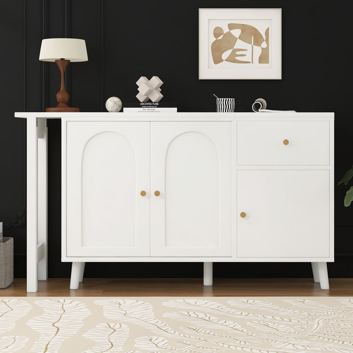 2-in-1 swivel desk and sideboard, white