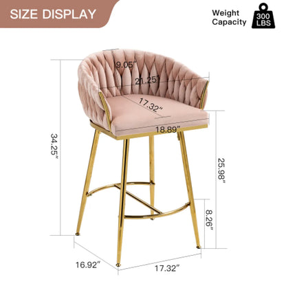 Velvet Wave-Back Counter Height Bar Stool with Gold Base, Beige