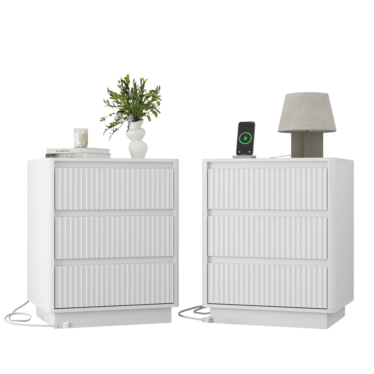 Set of 2 End Tables with USB-C Charging, White
