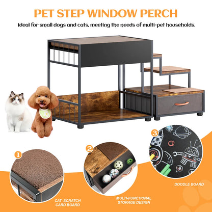 Pet Step Window Perch, Multi-Level Platform, Black Vintage