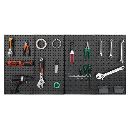 Heavy-duty metal pegboard panels set of 4, black