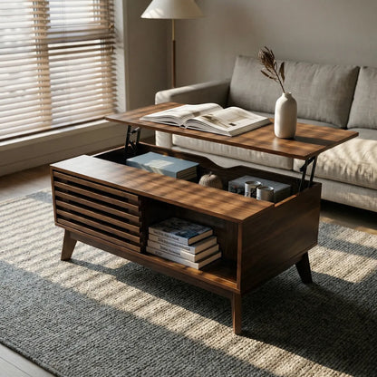 Mid-Century Lift-Top Coffee Table with Storage – Living Room Table