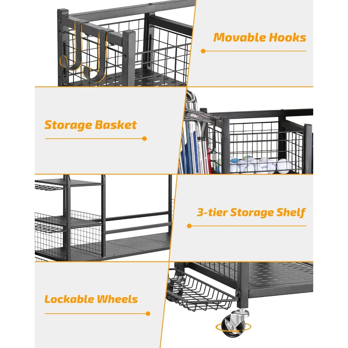 Extra Large Golf Bag Storage Rack for Garage, Holds 4 Golf Bags and Accessories