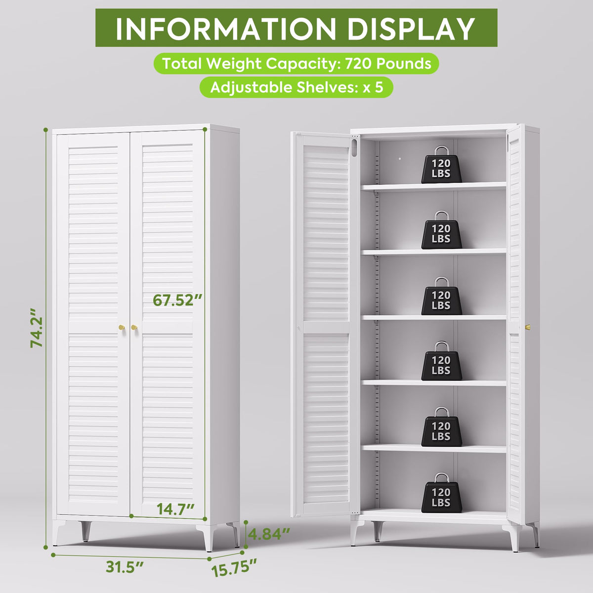 74 inch metal pantry storage cabinet, white