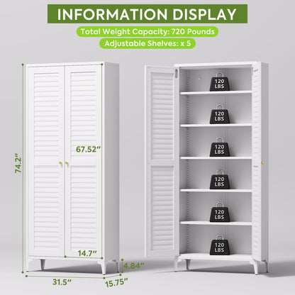 74 inch metal pantry storage cabinet, white