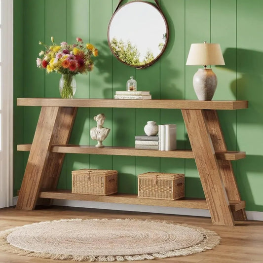 Extra Long 3-Tier Console Table with Storage