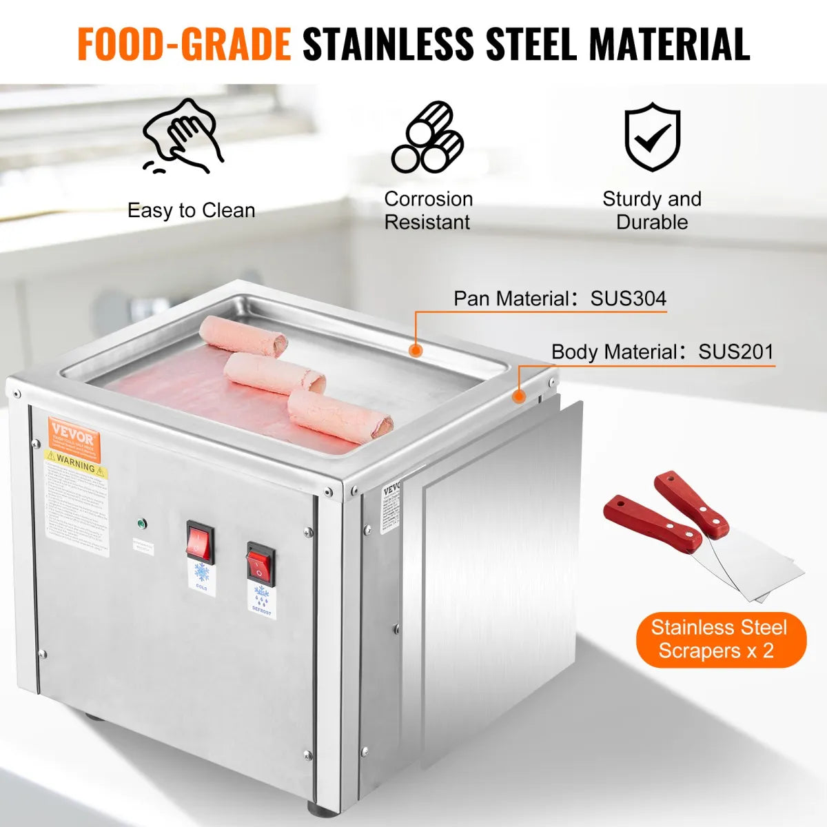 11" Rolled Ice Cream Machine – Stainless Steel Stir-Fry Ice Cream Pan