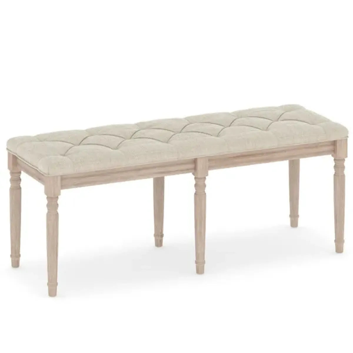Upholstered Button-Tufted Bench, Beige