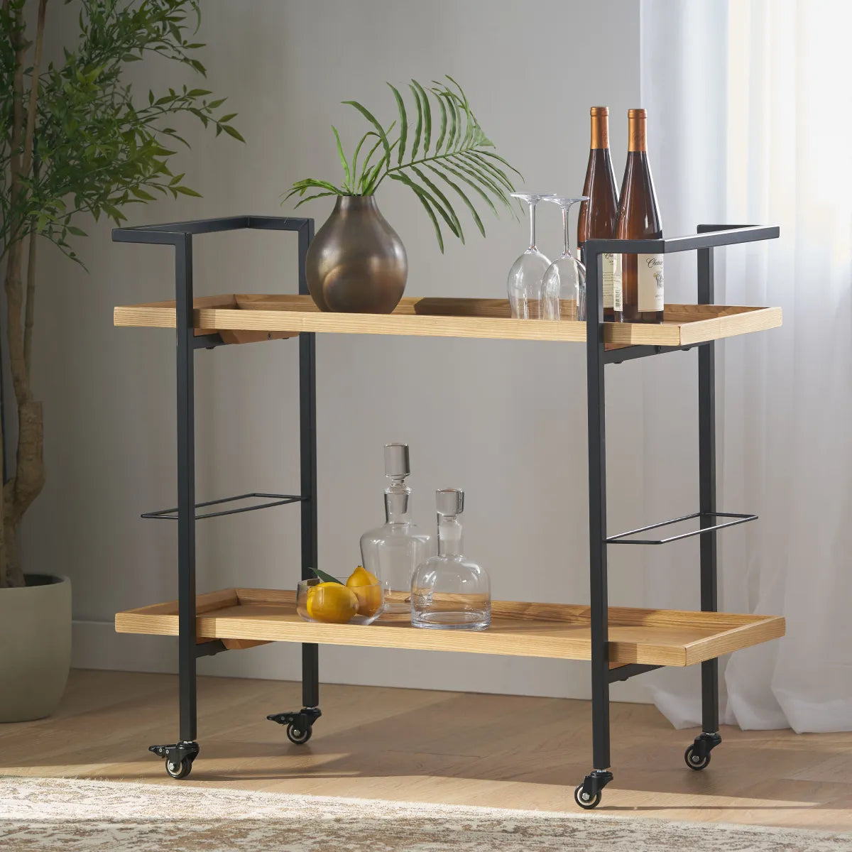 Rolling Bar Cart, Natural Wood – view 8