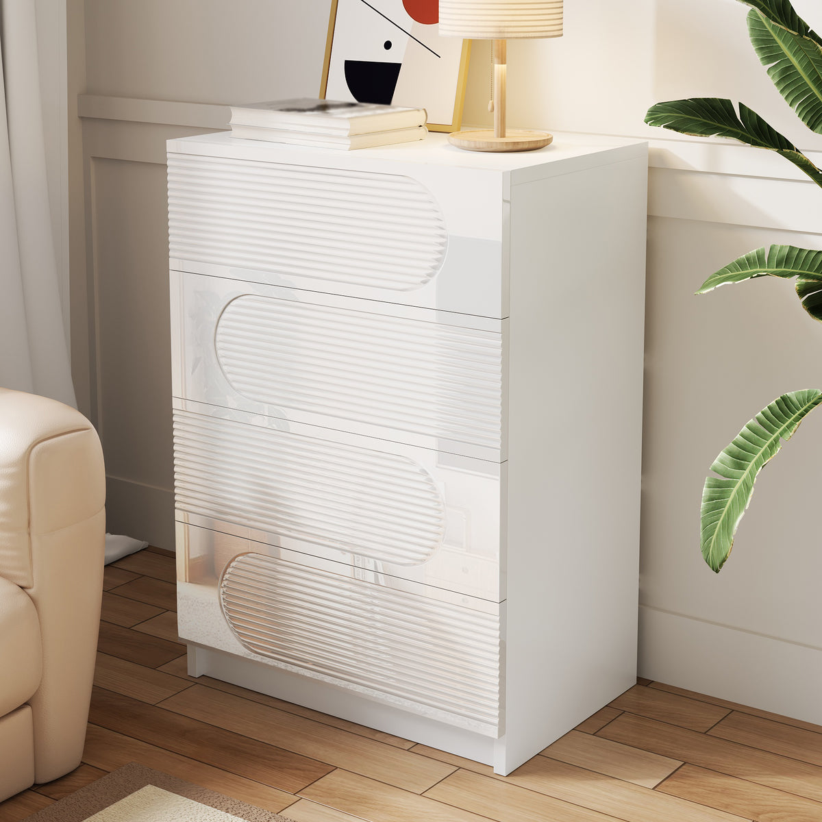 Modern 4-drawer storage cabinet, white