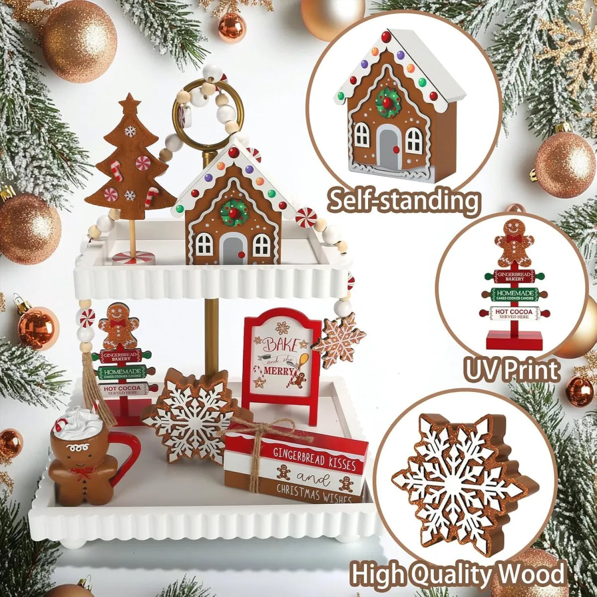 8-Piece Gingerbread Tiered Tray Christmas Decor Set