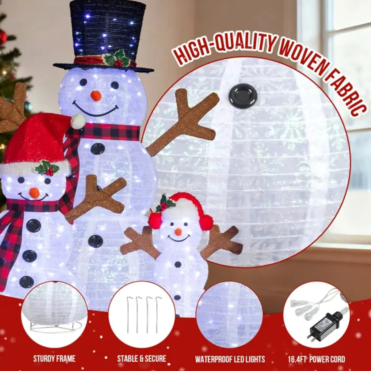 Set of 3 Pre-Lit Snowman Family Christmas Yard Decorations