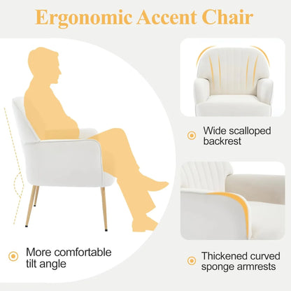 Velvet Accent Chair – Shell-Shaped Barrel Armchair with Metal Legs, Beige