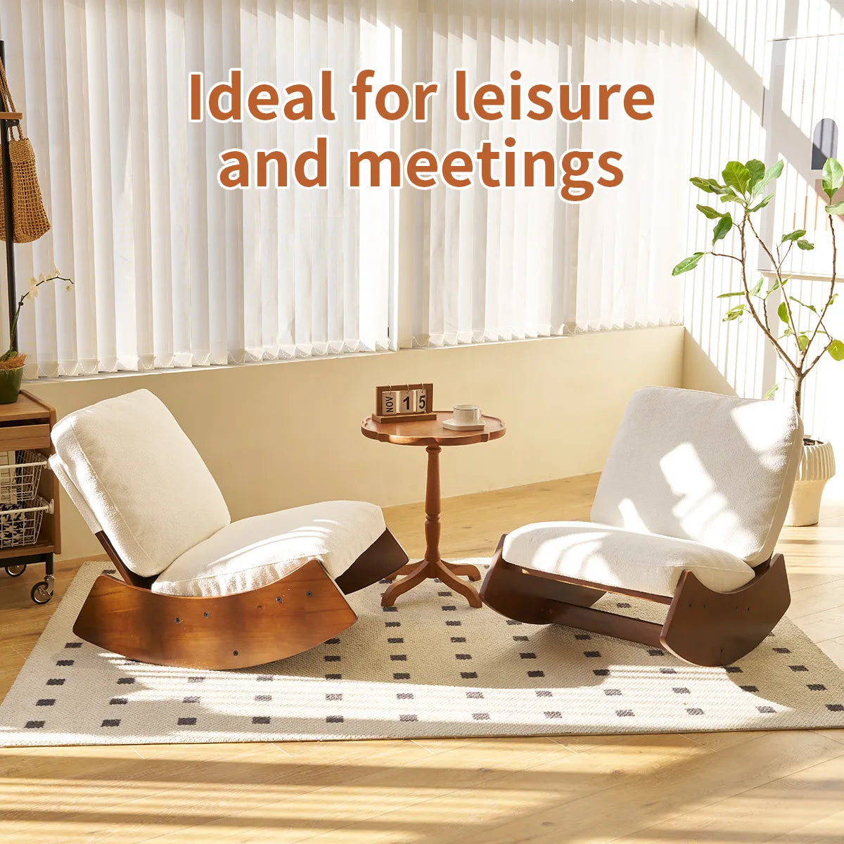 Comfortable Glider Rocking Chair – Corduroy Upholstery, Solid Wood Frame, White – view 5