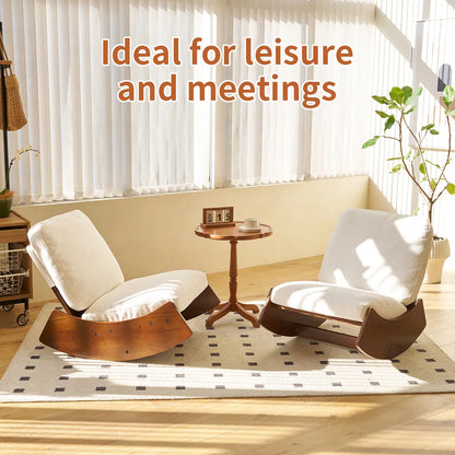 Comfortable Glider Rocking Chair – Corduroy Upholstery, Solid Wood Frame, White – view 5
