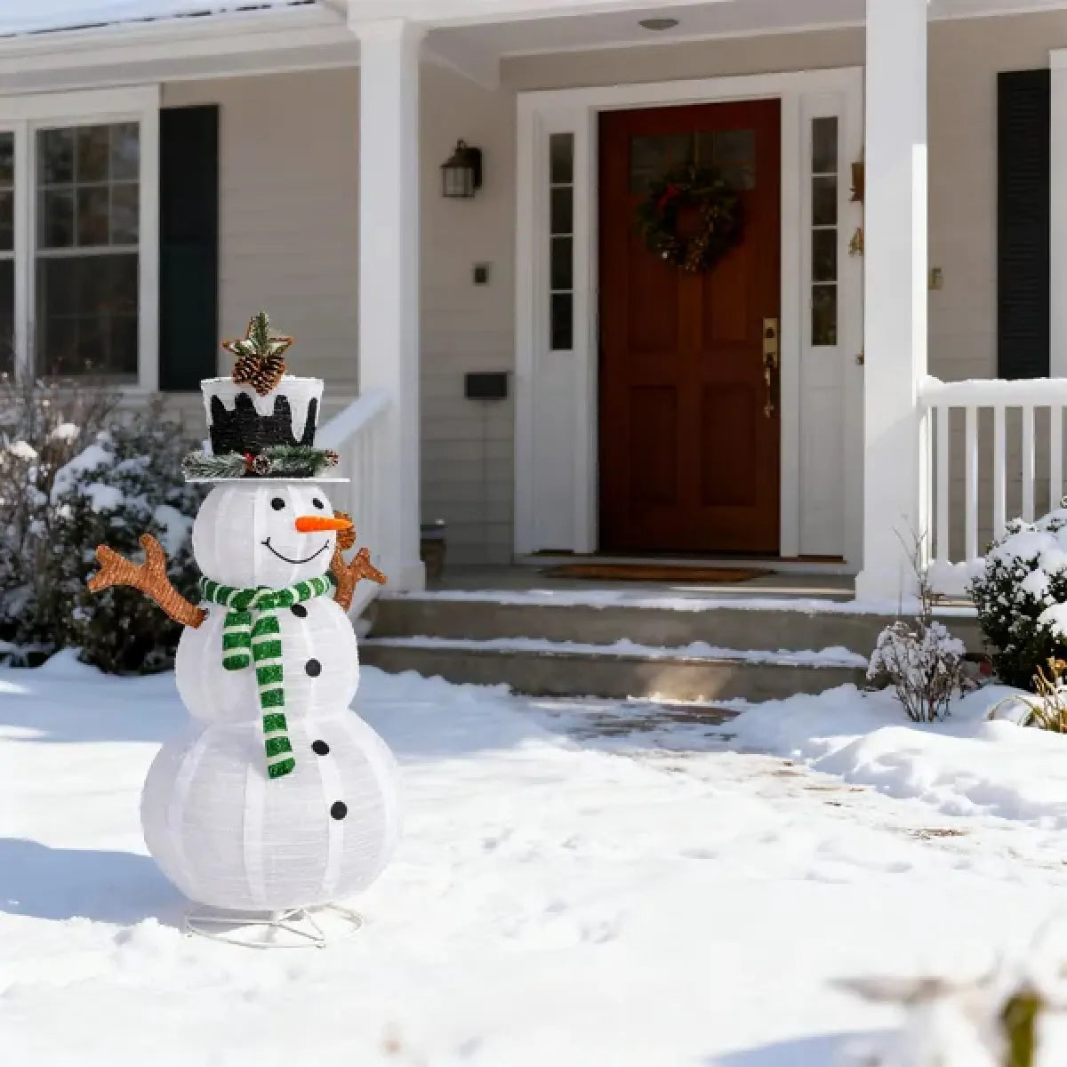 4 Ft Pre-Lit Pull-Up Snowman and Squirrel Christmas Yard Decoration with LED Lights