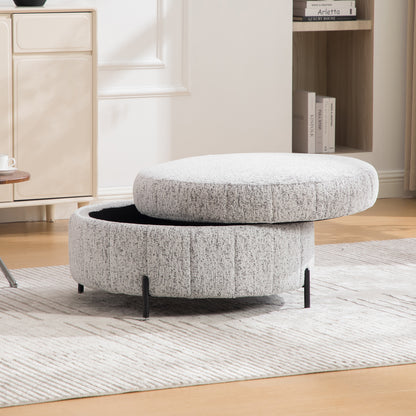 Round Storage Ottoman with Reversible Lid, White-Black – alternate view 2