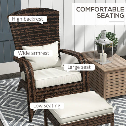 Wicker Adirondack Fire Pit Chair with Ottoman and Cushions, White