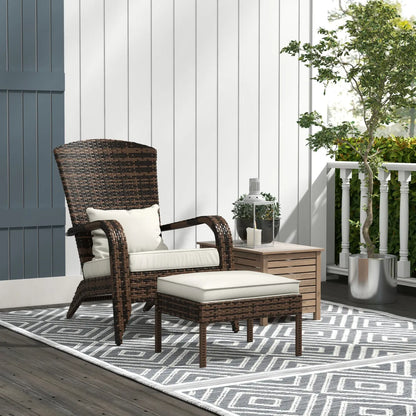 Wicker Adirondack Fire Pit Chair with Ottoman and Cushions, White